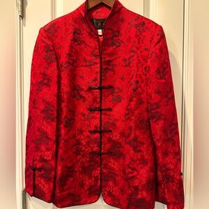 Gorgeous Red Dragon and Floral Silk-Blend Jacket from China